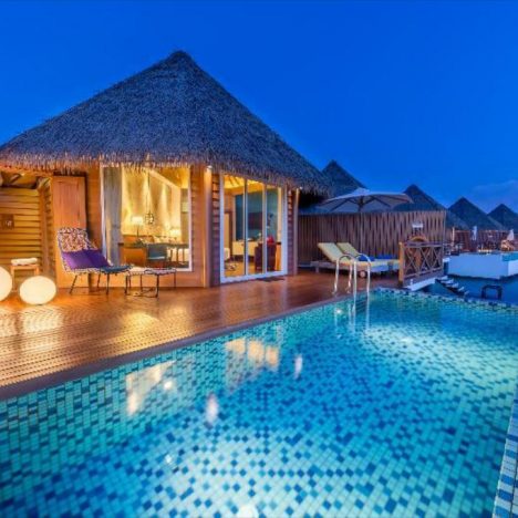 Over Water Sunset Pool Villa Exterior